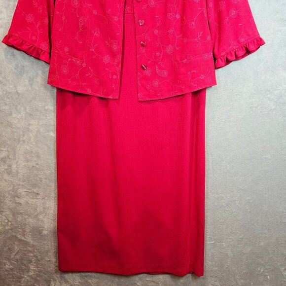 Sag Harbor Womens 16 Red Two-Piece Dress Jacket Set career Formal embroidered - Picture 3 of 16